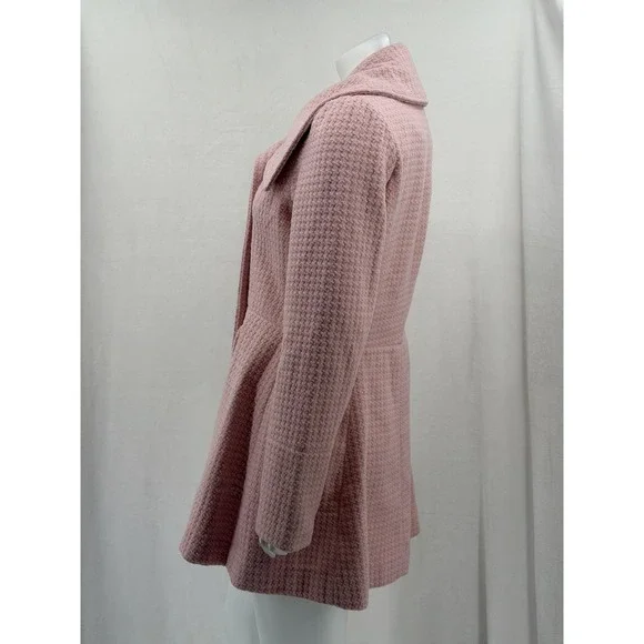 Worthington Pea Coat Womens Medium Pink Tweed Wool Blend Lined Preppy Academia - Picture 4 of 11